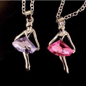 Pink or Purple Crystal Ballerina Dancer Necklace